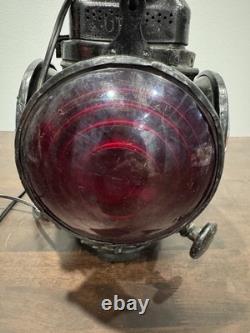 Antique Adlake Non-Sweating Railroad 4 Way Lantern Electric W Cord WithO One Red