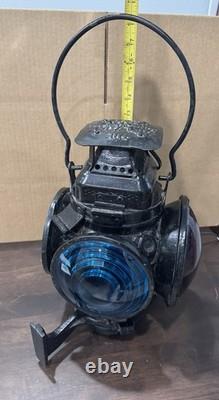Antique Adlake Non-Sweating Railroad 4 Way Lantern Electric W Cord WithO One Red