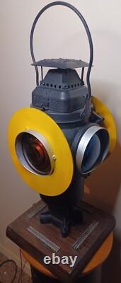 Antique Adlake Non-Sweating Railroad Lantern Chicago with Wooden Base RARE