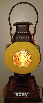 Antique Adlake Non-Sweating Railroad Lantern Chicago with Wooden Base RARE