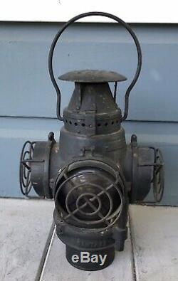 Antique Adlake Non Sweating Santa Fe Railroad Lantern Lamp Light with Lens Guards