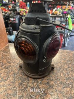Antique Adlake Non-sweating Red & Amber Lenses Rr Railroad Lamp Lantern Q22
