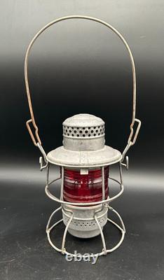 Antique Armspear RPR NY Railroad Red Globe Caged Kerosene Lantern 1925 NICE