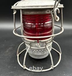 Antique Armspear RPR NY Railroad Red Globe Caged Kerosene Lantern 1925 NICE