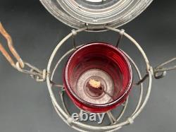 Antique Armspear RPR NY Railroad Red Globe Caged Kerosene Lantern 1925 NICE