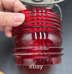 Antique Armspear RPR NY Railroad Red Globe Caged Kerosene Lantern 1925 NICE