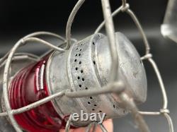 Antique Armspear RPR NY Railroad Red Globe Caged Kerosene Lantern 1925 NICE