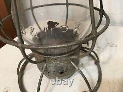 Antique B & M RR Boston & Maine Adlake Railroad Lantern With Embossed Globe