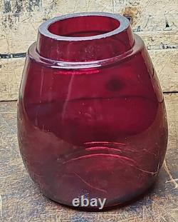 Antique Boston Maine Red Etched B&m Railroad Lantern Glass Shade Nice