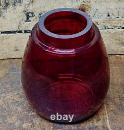 Antique Boston Maine Red Etched B&m Railroad Lantern Glass Shade Nice