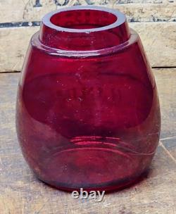 Antique Boston Maine Red Etched B&m Railroad Lantern Glass Shade Nice