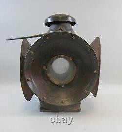 Antique Brass 4 Way Railroad Lantern Clear Lenses 14 3/8 Tall & Heavy