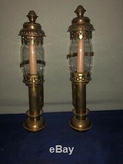 Antique Brass English Railroad Train Caboose Car Candle Wall Scones RARE