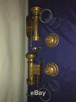 Antique Brass English Railroad Train Caboose Car Candle Wall Scones RARE