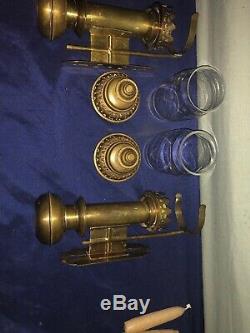 Antique Brass English Railroad Train Caboose Car Candle Wall Scones RARE