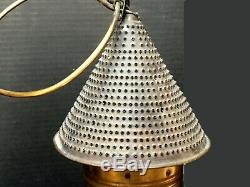 Antique Brass Fixed Globe Railroad Type Lantern Original Cheese Grater Top Rare
