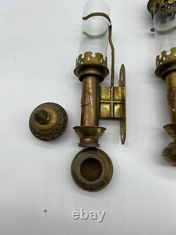 Antique Brass GWR Pair of Railway Lanterns Coach Lights All Intact