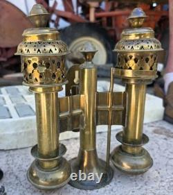 Antique Brass Railroad Car Double Oil Lamp Fixture Railcar Wall Mount Vintage