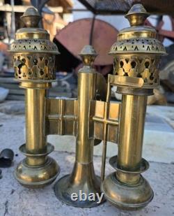 Antique Brass Railroad Car Double Oil Lamp Fixture Railcar Wall Mount Vintage