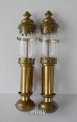 Antique Brass Railroad Car or Carriage Interior Candle Lanterns Lamps (2)