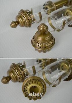 Antique Brass Railroad Car or Carriage Interior Candle Lanterns Lamps (2)