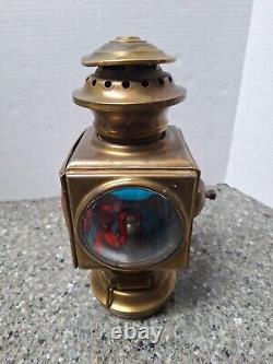 Antique Brass Railroad Lantern with Red and Blue Lens