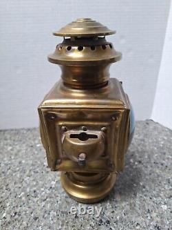 Antique Brass Railroad Lantern with Red and Blue Lens