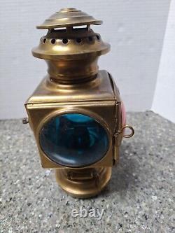 Antique Brass Railroad Lantern with Red and Blue Lens