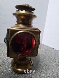 Antique Brass Railroad Lantern with Red and Blue Lens