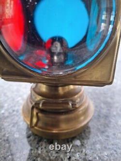 Antique Brass Railroad Lantern with Red and Blue Lens