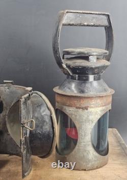 Antique British Railway Railroad Tri Color Track Inspector Lamp Lantern BR (M)