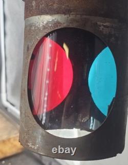 Antique British Railway Railroad Tri Color Track Inspector Lamp Lantern BR (M)