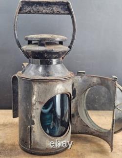 Antique British Railway Railroad Tri Color Track Inspector Lamp Lantern BR (M)
