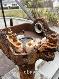 Antique Cast-Iron Railroad Post Switch Heavy Old Rusty Gold Reuse Lamp Table