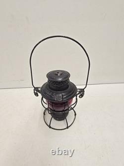 Antique Chicago & Alton RR Railroad Lantern With Embossed Ruby Adlake Globe