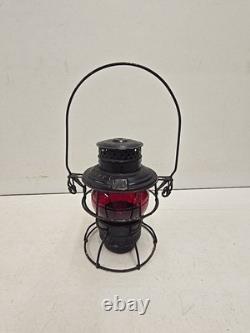 Antique Chicago & Alton RR Railroad Lantern With Embossed Ruby Adlake Globe