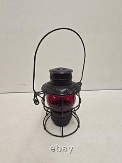 Antique Chicago & Alton RR Railroad Lantern With Embossed Ruby Adlake Globe