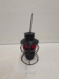 Antique Chicago & Alton RR Railroad Lantern With Embossed Ruby Adlake Globe