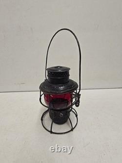 Antique Chicago & Alton RR Railroad Lantern With Embossed Ruby Adlake Globe