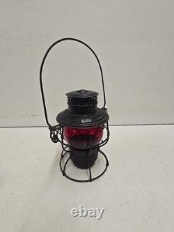 Antique Chicago & Alton RR Railroad Lantern With Embossed Ruby Adlake Globe