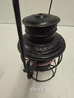 Antique Chicago & Alton RR Railroad Lantern With Embossed Ruby Adlake Globe