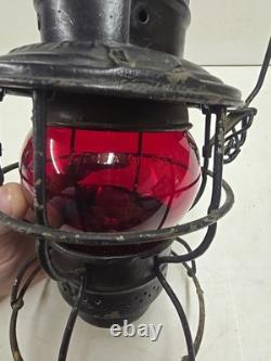 Antique Chicago & Alton RR Railroad Lantern With Embossed Ruby Adlake Globe