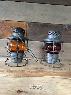 Antique Cnr / Cpr Railroad Lanterns Red Globe / Yellow Globe Adlake Kero