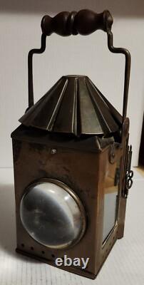 Antique Copper Police Railroad Lantern Bullseye Lens Lamp Converted to Electric