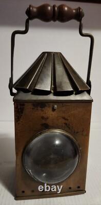 Antique Copper Police Railroad Lantern Bullseye Lens Lamp Converted to Electric