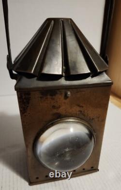 Antique Copper Police Railroad Lantern Bullseye Lens Lamp Converted to Electric