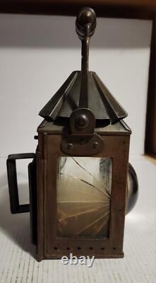 Antique Copper Police Railroad Lantern Bullseye Lens Lamp Converted to Electric