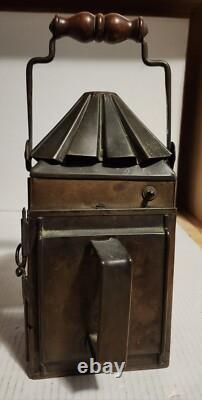 Antique Copper Police Railroad Lantern Bullseye Lens Lamp Converted to Electric