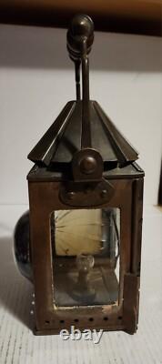 Antique Copper Police Railroad Lantern Bullseye Lens Lamp Converted to Electric
