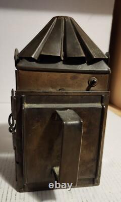 Antique Copper Police Railroad Lantern Bullseye Lens Lamp Converted to Electric